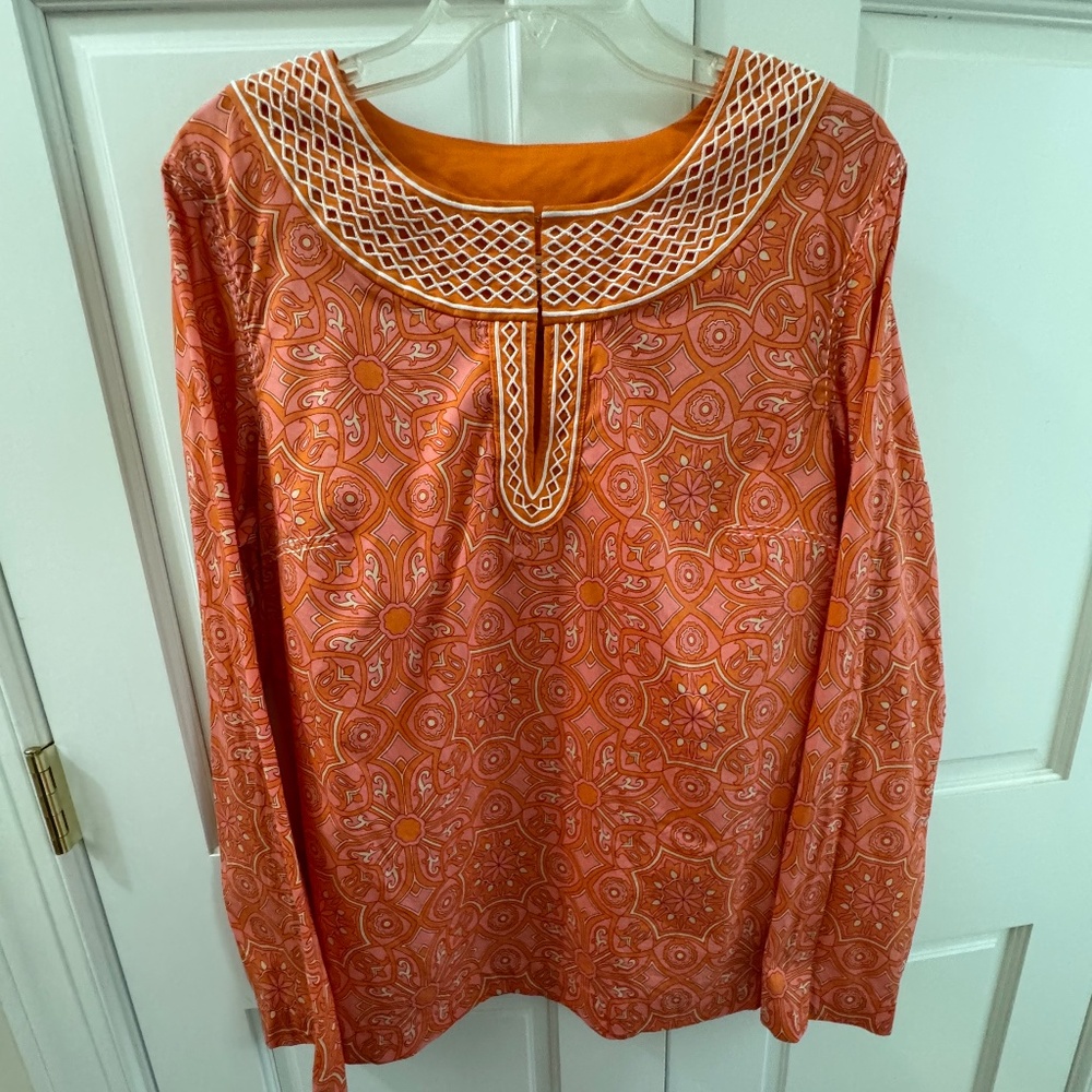 Talbots stretch orange and white trimmed tunic L excellent condition